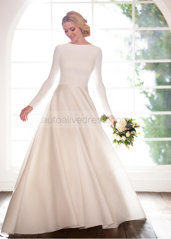 Long Sleeve Ivory Crepe Wedding Dress